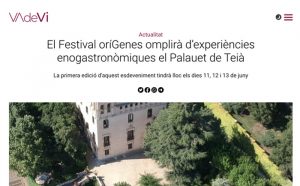 Va de Vi (El Món)El Festival oríGenes omplirà d’experiències enogastronòmiques el Palauet de Teià(16/04/21)