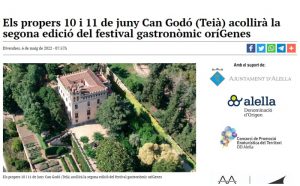 Papers de ViEls propers 10 i 11 de juny Can Godó (Teià) acollirà la segona edició del festival gastronòmic(06/05/22)