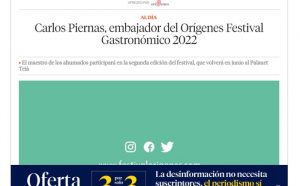 La VanguardiaCarlos Piernas, embajador del Orígenes Festival Gastronómico 2022(16/05/22)