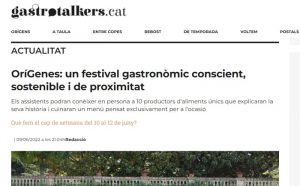GastrotalkersOríGenes: un festival gastronòmic conscient, sostenible i de proximitat.(09/06/22)